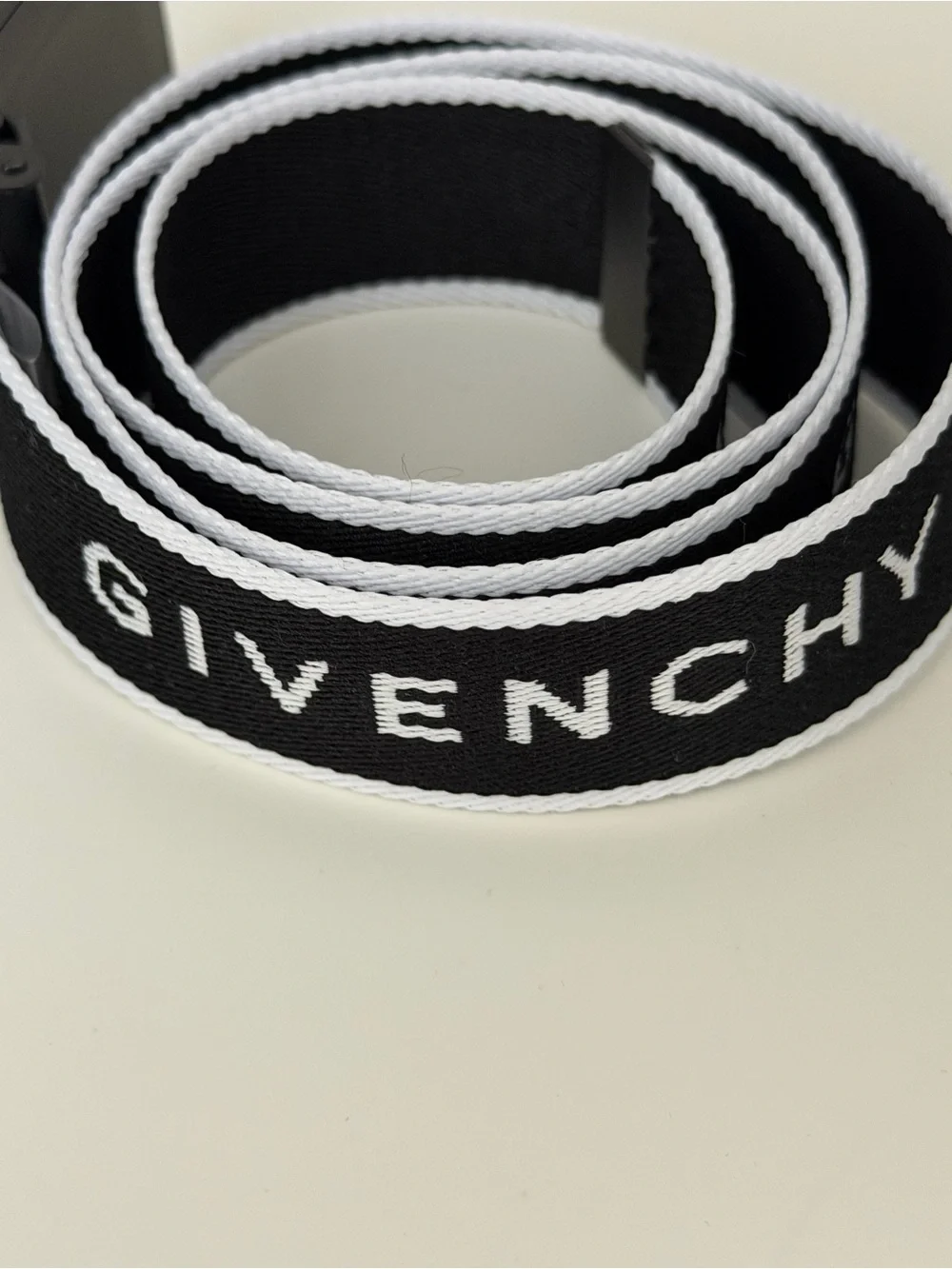 Givenchy Black and White Logo Webbing Belt with Matte Buckle